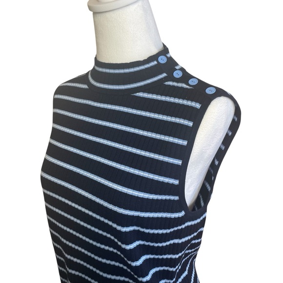 Talbots Navy Light Blue Stripe Mock Neck Sleeveless Sweater Large Office Casual - Picture 5 of 10